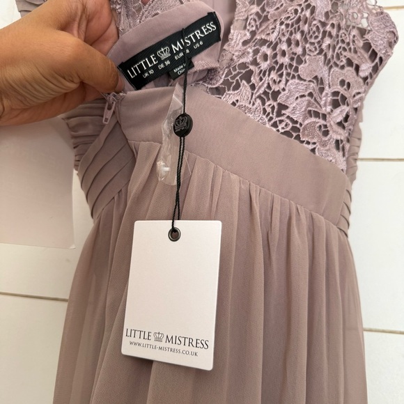 Little Mistress lace insert drape maxi dress in oyster - Picture 13 of 14